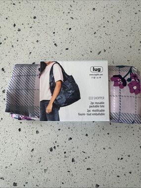 Lug Eco Shopper 2pc Reusable Plaid Floral Pearl Packable Tote Bags NWT